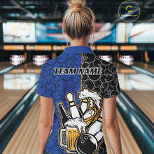 Load image into Gallery viewer, Custom Black And Blue Retro Bowling Beer Team Shirts For Women, Bowling Pattern Jerseys IPHW10537