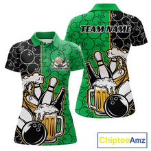 Load image into Gallery viewer, Custom Black And Green Retro Bowling Beer Team Shirts For Women, Bowling Pattern Jerseys IPHW10539