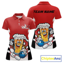 Load image into Gallery viewer, Custom Funny Red Bowling Jerseys Bowling And Beer Women Polo Shirts, Bowling Jerseys IPHW10540