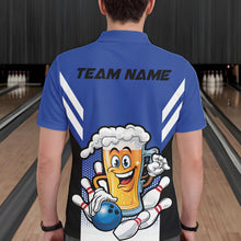 Load image into Gallery viewer, Custom Funny Blue Bowling Jerseys Bowling And Beer Men Polo Shirts, Bowling Jerseys IPHW10541