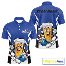 Load image into Gallery viewer, Custom Funny Blue Bowling Jerseys Bowling And Beer Men Polo Shirts, Bowling Jerseys IPHW10541