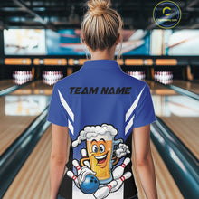 Load image into Gallery viewer, Custom Funny Blue Bowling Jerseys Bowling And Beer Women Shirts, Bowling Jerseys IPHW10541