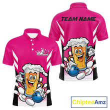 Load image into Gallery viewer, Custom Funny Pink Bowling Jerseys Bowling And Beer Men Polo Shirts, Bowling Jerseys IPHW10542