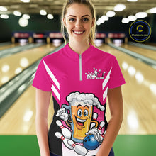 Load image into Gallery viewer, Custom Funny Pink Bowling Jerseys Bowling And Beer Women Shirts, Bowling Jerseys IPHW10542