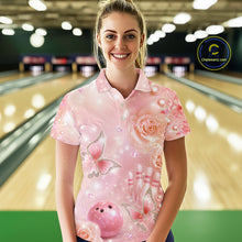 Load image into Gallery viewer, Custom Elegant Roses And Butterfly Women Bowling Polo Shirts, Dreamy Ladies Bowling Shirt IPHW11062