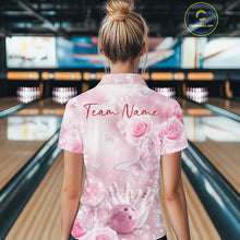 Load image into Gallery viewer, Custom Elegant Roses And Butterfly Women Bowling Quarter-Zip Shirt, Ladies Bowling Shirt IPHW11066
