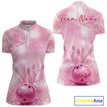 Load image into Gallery viewer, Custom Elegant Roses And Butterfly Women Bowling Quarter-Zip Shirt, Ladies Bowling Shirt IPHW11070
