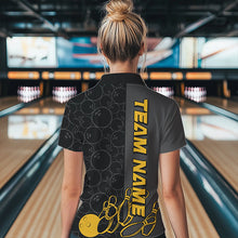 Load image into Gallery viewer, Custom Black And Gold Strike Bowling Polo Shirts For Women, Striking Team Bowling Jerseys IPHW8456