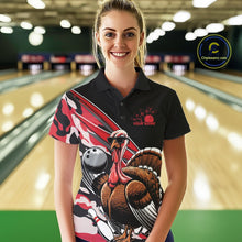 Load image into Gallery viewer, Custom Red Camo Funny Turkey Bowling Team Shirt For Women, Turkey Bowling Jerseys IPHW10550