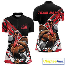 Load image into Gallery viewer, Custom Red Camo Funny Turkey Bowling Team Shirt For Women, Turkey Bowling Jerseys IPHW10550