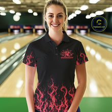Load image into Gallery viewer, Custom Red Flame Skull Bowling Team Shirts For Women, Halloween Bowling Jerseys IPHW10553