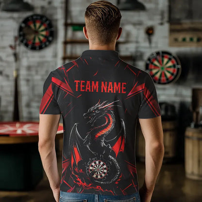 Custom Black And Red Dragon Dart Polo Shirts For Men, Dart Jerseys Dart Tournament Shirt IPHW8709