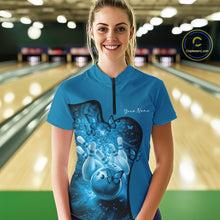 Load image into Gallery viewer, Custom Blue Butterfly Bowling Women Team Quarter-Zip Shirt, Ladies Bowlers Outfit IPHW11358
