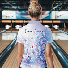 Load image into Gallery viewer, Custom Hologram Butterfly Bowling Women Quarter-Zip Shirts, Galaxy Ladies Bowling Jersey IPHW11364