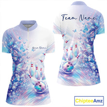Load image into Gallery viewer, Custom Hologram Butterfly Bowling Women Quarter-Zip Shirts, Galaxy Ladies Bowling Jersey IPHW11364