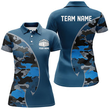 Load image into Gallery viewer, Blue Navy Camo Custom Bowling Polo, Quarter Zip Shirts With Bowler'S Name And Team Name IPHW6679