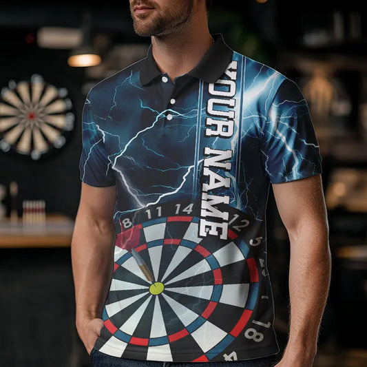 Blue Thunder Lightning Dartboard Custom Dart Polo Shirts For Men, Dart Team Jerseys IPHW8487