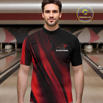 Custom Black And Red Gradient Flame Bowling Team Jerseys, Fire Bowling Shirt For Men IPHW10570