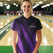 Load image into Gallery viewer, Custom Black And Purple Gradient Flame Bowling Team Jersey, Fire Bowling Shirt For Women IPHW10572