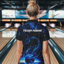 Load image into Gallery viewer, Custom Black Blue Flame Scorpio Zodiac Bowling Women Polo Shirt, Scorpion Bowling Team IPHW8969