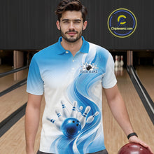 Load image into Gallery viewer, Custom Blue Bowling Jerseys For Men, Bowling Team Tournament Polo Shirt Bowler Outfit IPHW11366