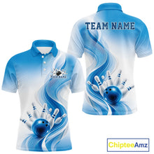 Load image into Gallery viewer, Custom Blue Bowling Jerseys For Men, Bowling Team Tournament Polo Shirt Bowler Outfit IPHW11366
