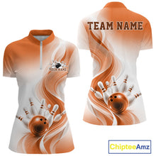 Load image into Gallery viewer, Custom Orange Bowling Jerseys For Women, Bowling Team Tournament Quarter-Zip Shirt IPHW11368