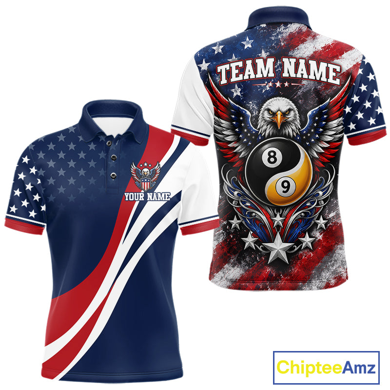 Custom Patriotic American Flag Bald Eagle 8 And 9 Ball Yinyang Billiards Shirt IPHW11680