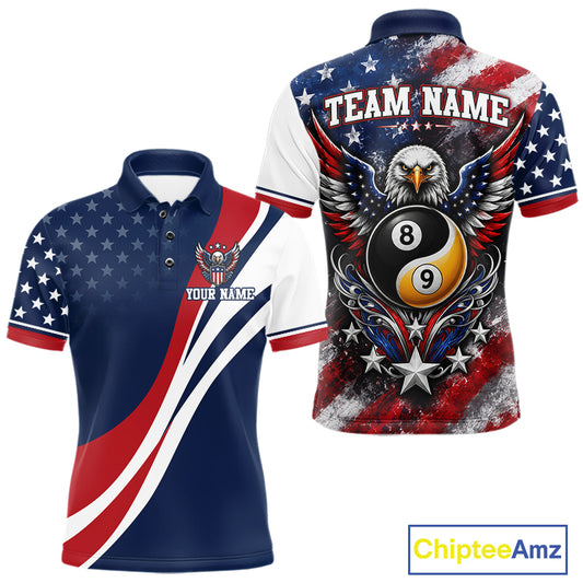 Custom Patriotic American Flag Bald Eagle 8 And 9 Ball Yinyang Billiards Shirt IPHW11680