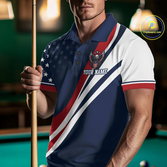 Custom Patriotic American Flag Bald Eagle 8 And 9 Ball Yinyang Billiards Shirt IPHW11680