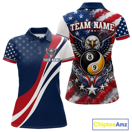 Custom Patriotic American Flag Bald Eagle 8 And 9 Ball Yinyang Billiards Shirt IPHW11680