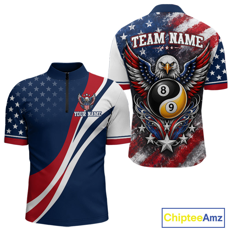 Custom Patriotic American Flag Bald Eagle 8 And 9 Ball Yinyang Billiards Shirt IPHW11680