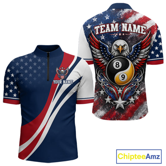 Custom Patriotic American Flag Bald Eagle 8 And 9 Ball Yinyang Billiards Shirt IPHW11680