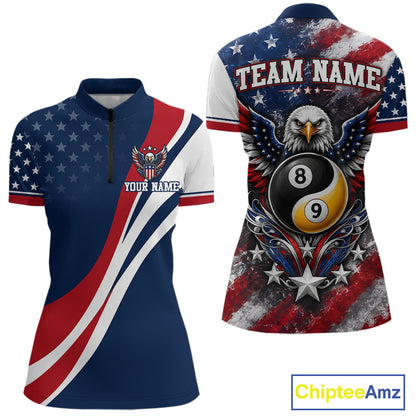 Custom Patriotic American Flag Bald Eagle 8 And 9 Ball Yinyang Billiards Shirt IPHW11680