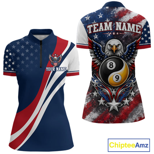 Custom Patriotic American Flag Bald Eagle 8 And 9 Ball Yinyang Billiards Shirt IPHW11680