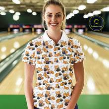 Load image into Gallery viewer, Custom Cute Ginger Tabby Cat Bowling Women Polo Shirts, Cat Bowling Team Shirt IPHW10303
