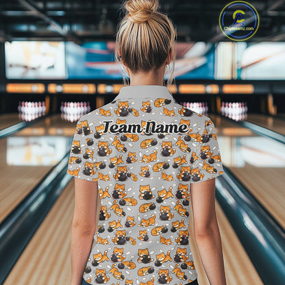 Custom Cute Ginger Tabby Cat Bowling Women Quarter-Zip Shirts, Cat Bowling Team Shirt IPHW10304