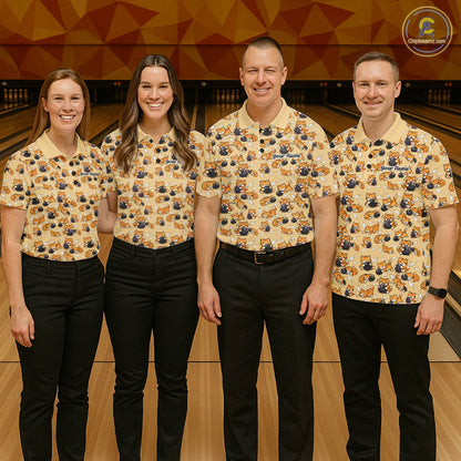Custom Cute Ginger Tabby Cat Bowling Men Polo Shirts, Cat Bowling Team Shirt IPHW10306