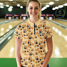 Load image into Gallery viewer, Custom Cute Ginger Tabby Cat Bowling Women Quarter-Zip Shirts, Cat Bowling Team Shirt IPHW10306