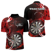 Load image into Gallery viewer, Custom Black And Red Flame Dart Team Quarter-Zip Shirts For Men, Dart Tournament Shirts IPHW8502