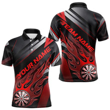 Load image into Gallery viewer, Custom Black And Red Flame Dartboard Dart Team Polo Shirts For Men, Fire Dart Jerseys IPHW8505