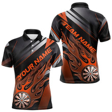 Load image into Gallery viewer, Custom Black And Orange Flame Dartboard Dart Team Polo Shirts For Men, Fire Dart Jerseys IPHW8507