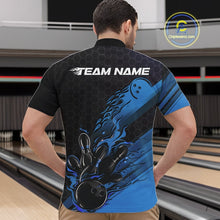 Load image into Gallery viewer, Custom Black And Blue Flame Bowling Team Shirts, Bowling League Shirt Men Bowling Jersey IPHW10575