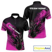 Load image into Gallery viewer, Custom Black And Pink Flame Bowling Team Shirts, Bowling League Shirt Men Bowling Jersey IPHW10576