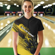 Load image into Gallery viewer, Custom Black And Yellow Flame Bowling Team Shirts, Bowling League Shirt Women Jersey IPHW10577