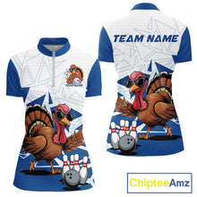 Load image into Gallery viewer, White And Blue Custom Funny Turkey Bowling Women Shirt, Bowling League Team Shirt IPHW10805
