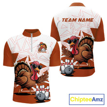Load image into Gallery viewer, White And Orange Custom Funny Turkey Bowling Men Shirt, Bowling League Team Shirt IPHW10807