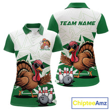 Load image into Gallery viewer, White And Green Custom Funny Turkey Bowling Women Shirt, Bowling League Team Shirt IPHW10808