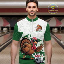 Load image into Gallery viewer, White And Green Custom Funny Turkey Bowling Men Shirt, Bowling League Team Shirt IPHW10808