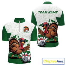 Load image into Gallery viewer, White And Green Custom Funny Turkey Bowling Men Shirt, Bowling League Team Shirt IPHW10808